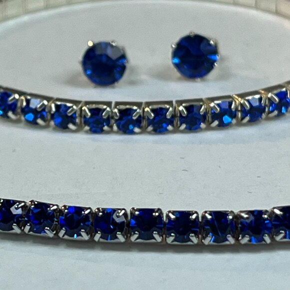Swarovski Elements Jewelry Set Single Rows Best Seller Crystals Blue color - Picture 2 of 10